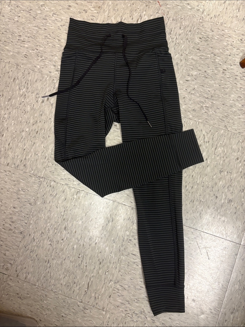 Womens Black Pinstripe Active Leggings with Drawstring Waist